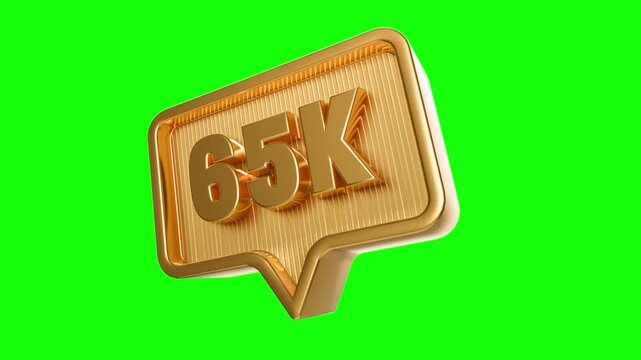 65K Social Media Emblem: A gleaming gold emblem showcases 65K amidst a vibrant green backdrop, symbolizing digital achievements, followers, and online engagement.