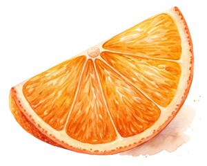 Vibrant Watercolor Slice of Fresh Orange Fruit Illustration with Juicy Segments and Textured Peel Perfect for Healthy Food Designs