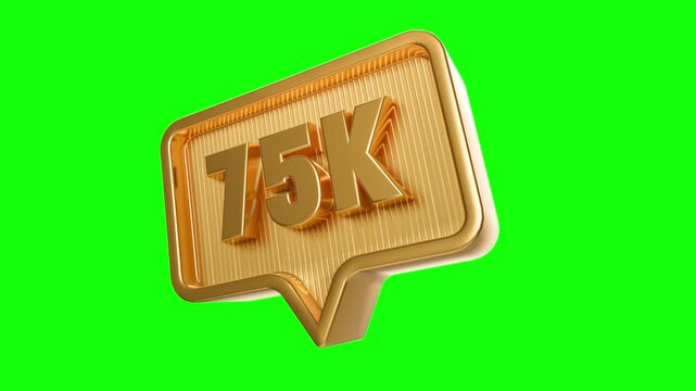 Golden 15k Notification on Green Screen: A radiant golden notification bubble displaying 15K, dynamically showcased against a vibrant green screen backdrop.