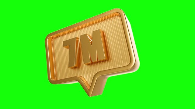 7M Followers Icon: A radiant 3D rendered gold social media speech bubble icon, emblazoned with the number 7M to represent a milestone achievement in online following.