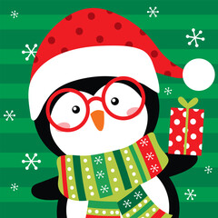 christmas greeting card with cute penguin desgin