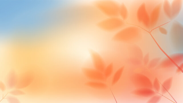 Blurred autumn leaves on abstract background with orange-pink gradient. Blur effect on autumn theme. Vector illustration