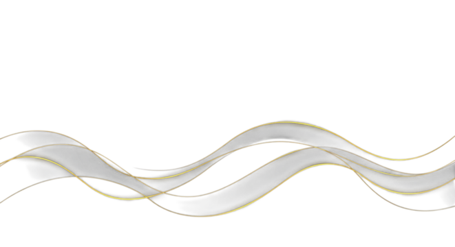 Elegant white ribbon with gold trim waving isolated on transparent background - Powered by Adobe