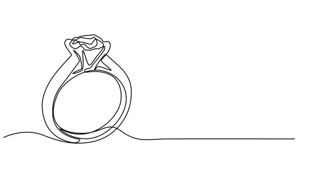 Animated self drawing of continuous line draw Wedding rings. Wedding day. Full length one line animation. 4K, Animated self drawing of continuous one line drawing,  Engagement, marriage. Romantic pro.