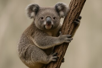 Fototapeta premium Koala's Peaceful Perch A Delightful Glimpse of the Australian Wildlife, Up Close