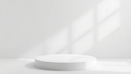 Empty podium or pedestal display on white background with cylinder stand concept. Blank product shelf standing backdrop. 3D rendering.
