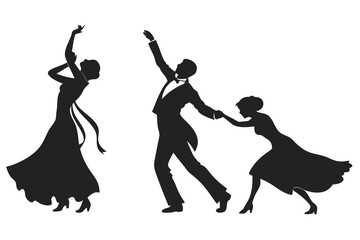 Elegant Vintage Dancers Silhouette Illustration of Classic Social Dance Movement in Formal Attire, Celebratory Elegance