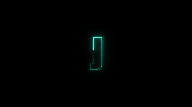 Striking cyan neon letter j animation on a dark background with subtle glow effects and motion