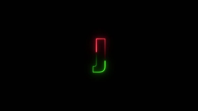 Dynamic neon letter j animation with red and green glowing lines on a black background