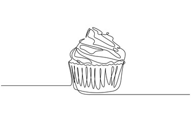 Continuous one line drawing of delicious cupcake vector illustration. Editable outline