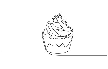 Continuous one line drawing of delicious cupcake vector illustration. Editable outline