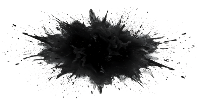Black powder explosion isolated on transparent background