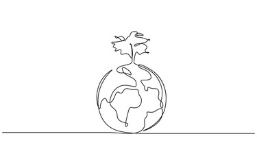 Fototapeta premium Continuous one line drawing of plant on earth vector illustration. Editable outline
