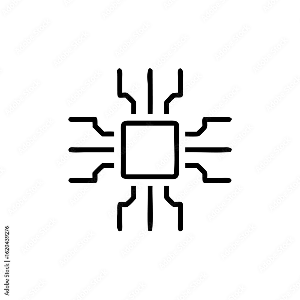 Aufkleber outline a central square chip with radiating lines microchip processor