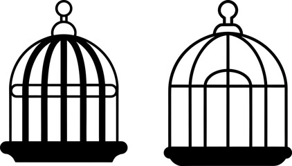 Black bird cage set, Set of bird cages, bird cage collection, Vector of bird cage, bird cage silhouette, black bird cage isolated on white background