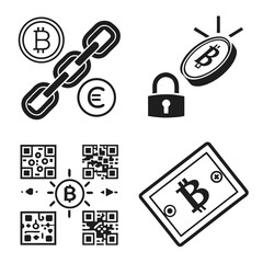 Bitcoin Cryptocurrency Icons and Symbols Collection.