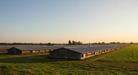 Obraz premium Scenic view of a vast poultry hatchery farm on a sunny day with open sky