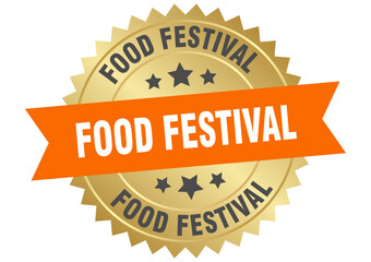 food festival. food festival round orange and gold label isolated on transparent background