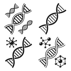 DNA Double Helix and Molecular Structures Icons.