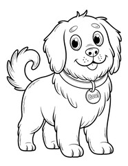 Halloween coloring page, cute puppy isolated on white background, a friendly domestic animal, kids coloring page