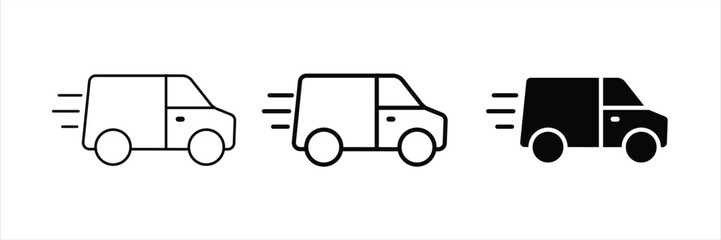 Delivery Trucks, Cargo Vans and  Vehicle Silhouette, line icon vector.