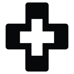 Black and white medical cross symbol illustrating health healthcare and emergency services concept