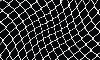 Fototapeta premium Close-up of white fishing net with diamond mesh pattern on black background. Minimalist, geometric style highlighting texture, weave, and symmetry. High contrast, no shadows.