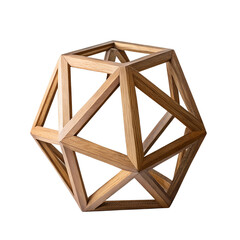 Wooden geometric icosahedron sculpture art piece isolated on transparent background