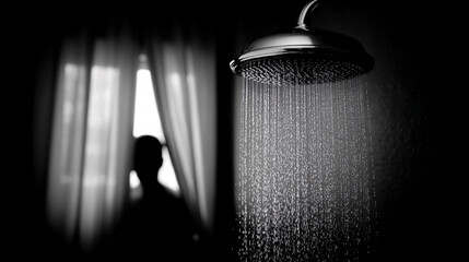 Moody Black and White Shower Scene with Silhouette