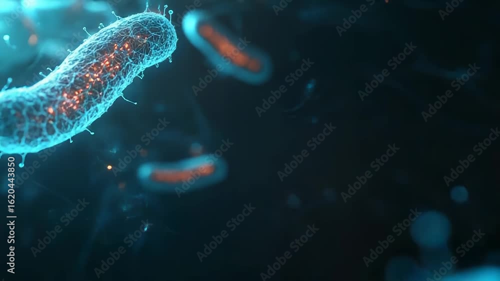 Poster microscopic view of bacteria showing cellular structures and biological processes