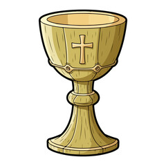 Cartoon Catholic mass cup made of plain bamboo. Vector flat design cartoon. AI generated images.