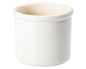Simple white ceramic crock for kitchen utensil storage on a transparent background
