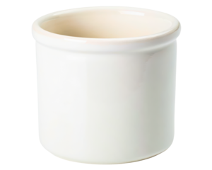 Simple white ceramic crock for kitchen utensil storage on a transparent background