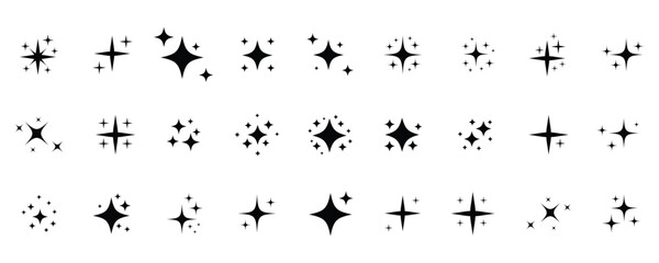 Star sparkle icon set. Retro Futuristic Vector Icons Starburst Twinkles, Geometric Sparkles , Cosmic Design Elements