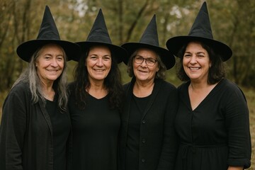 Obraz premium Smiling women wearing witch hats