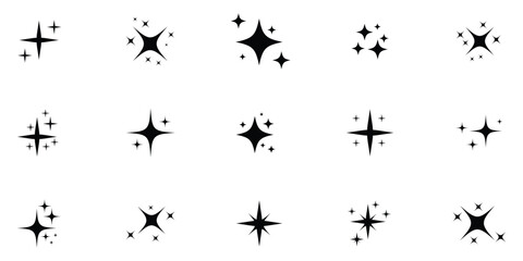Star sparkle icon set. Retro Futuristic Vector Icons Starburst Twinkles, Geometric Sparkles , Cosmic Design Elements