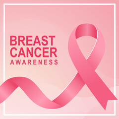 Pink Ribbon Illustration for Breast Cancer Awareness Month, Editable Vector Design for Health Campaign Poster and Social Media Template