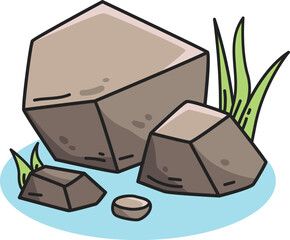  vector illustration of a brown rock with grasses