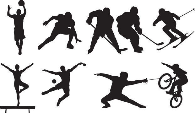 Diverse athletes engaged in various sporting activities basketball player football player