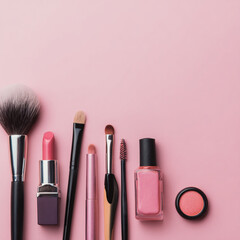 Elegant Makeup and Skincare Accessories on Soft Background with Flowers