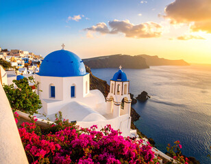 Obraz premium Discovering santorini‚Äôs charm iconic houses greece photography coastal aerial view santorini house