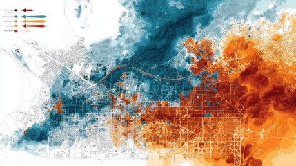 Urban Heatwave Risk Map in Blue and Orange Zones