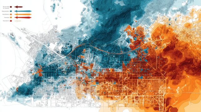 Urban Heatwave Risk Map in Blue and Orange Zones