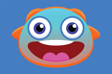 Fototapeta premium Cheerful cartoon fish face with big eyes and wide open mouth character cute