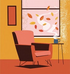 cozy autumn living room vector interior