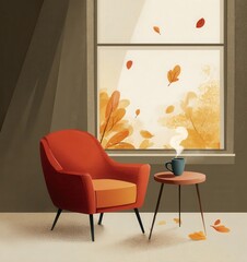 cozy autumn living room vector interior