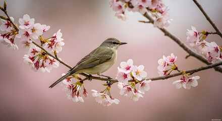 Spring Bird on Cherry Blossom Branch: A Peaceful Nature Scene