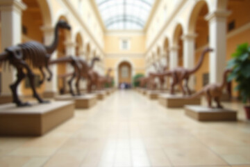 Blurred image of museum in the dinosaur exhibition. AI