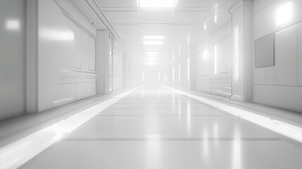 Fototapeta premium Futuristic White Corridor: A Sterile, Clean, and Modern Architectural Design