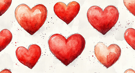Hand drawn red heart pattern illustration on white background symbolizing love, romance, and artistic expression